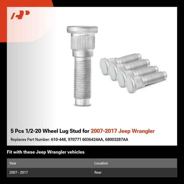 5 Pcs 1/2-20 Wheel Lug Stud for 2007-2017 Jeep Wrangler