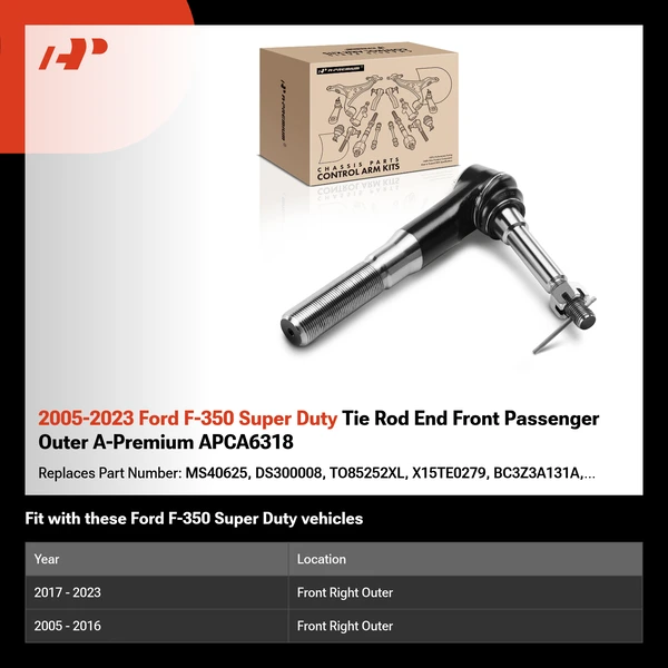 2005-2023 Ford F-350 Super Duty Tie Rod End Front Passenger Outer A-Premium APCA6318