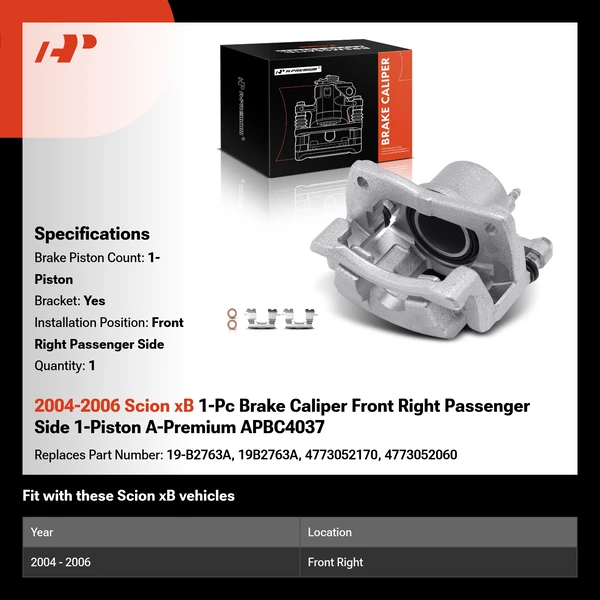2004-2006 Scion xB 1-Pc Brake Caliper Front Right Passenger Side 1-Piston A-Premium APBC4037