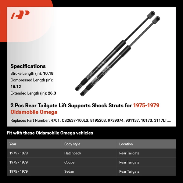 2 Pcs Rear Tailgate Lift Supports Shock Struts for 1975-1979 Oldsmobile Omega