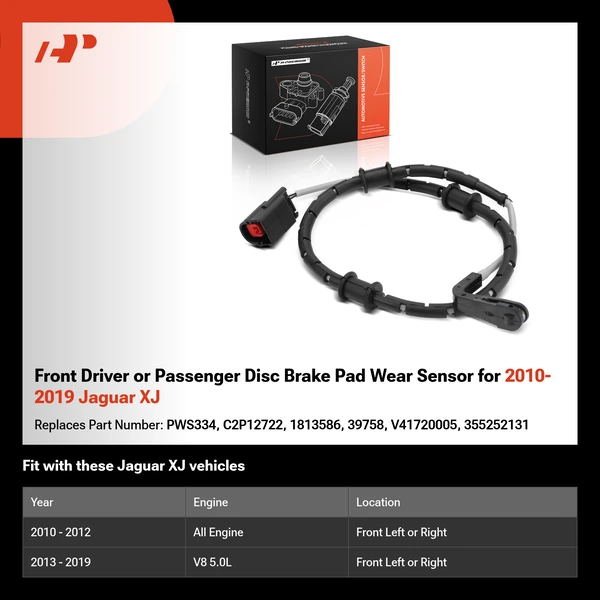 Front Driver or Passenger Disc Brake Pad Wear Sensor for 2010-2019 Jaguar XJ