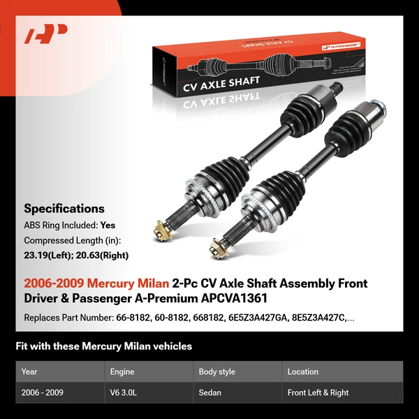 2006-2009 Mercury Milan 2-Pc CV Axle Shaft Assembly Front Driver & Passenger A-Premium APCVA1361