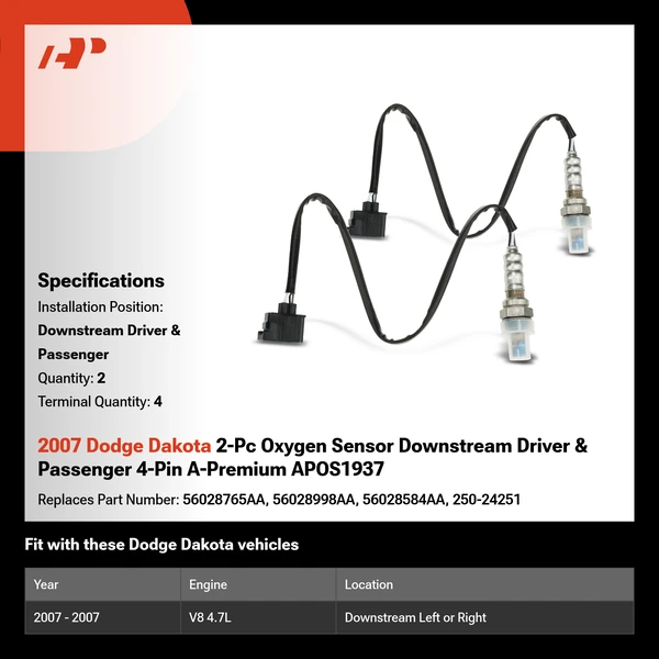 2007 Dodge Dakota 2-Pc Oxygen Sensor Downstream Driver & Passenger 4-Pin A-Premium APOS1937
