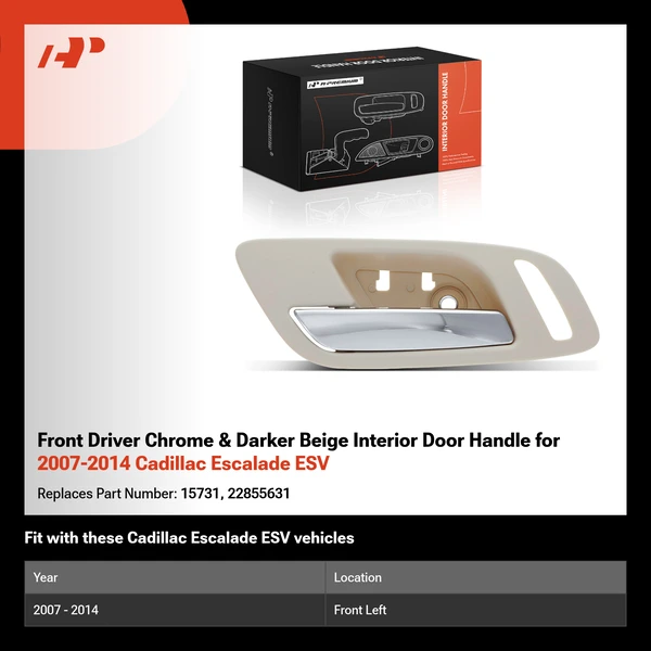 Front Driver Chrome & Darker Beige Interior Door Handle for 2007-2014 Cadillac Escalade ESV