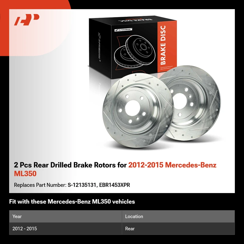 2 Pcs Rear Drilled Brake Rotors for 2012-2015 Mercedes-Benz ML350