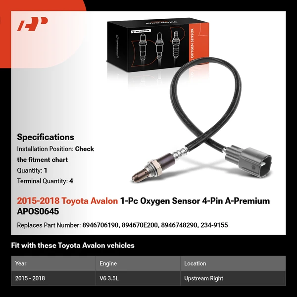 2015-2018 Toyota Avalon 1-Pc Oxygen Sensor 4-Pin A-Premium APOS0645