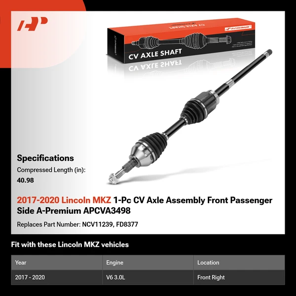 2017-2020 Lincoln MKZ 1-Pc CV Axle Assembly Front Passenger Side A-Premium APCVA3498