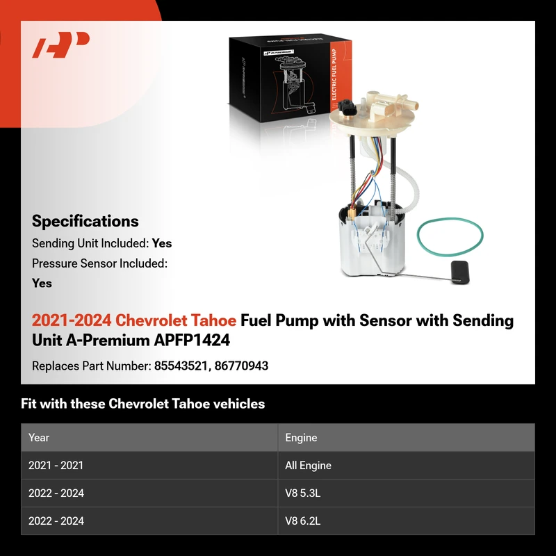 2021-2024 Chevrolet Tahoe Fuel Pump with Sensor with Sending Unit A-Premium APFP1424