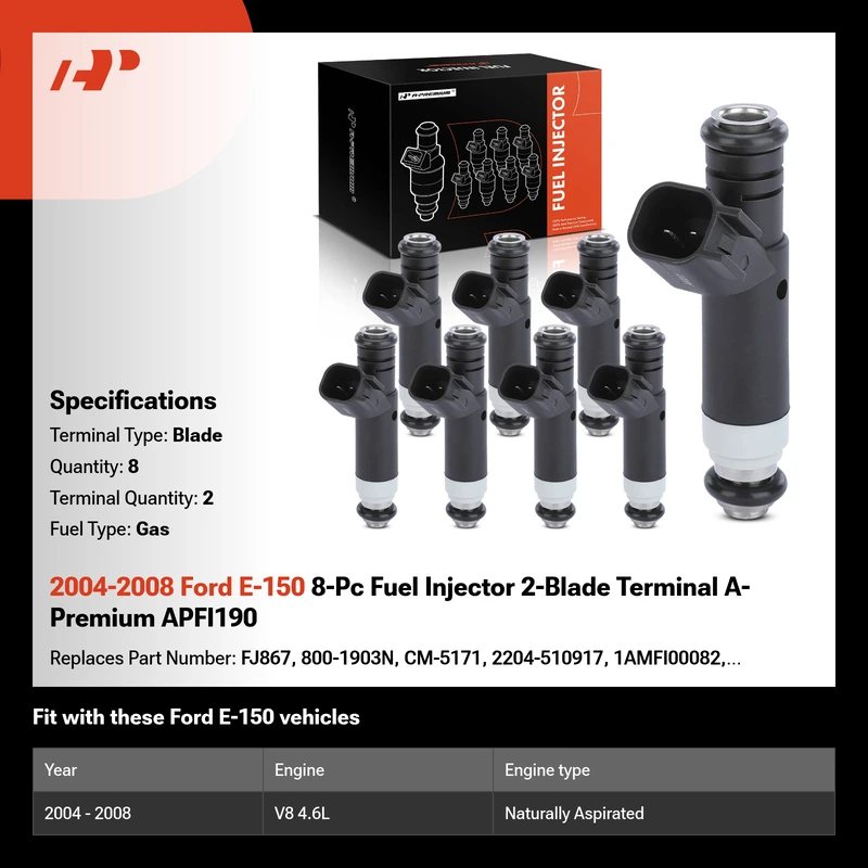 2004-2008 Ford E-150 8-Pc Fuel Injector 2-Blade Terminal A-Premium APFI190