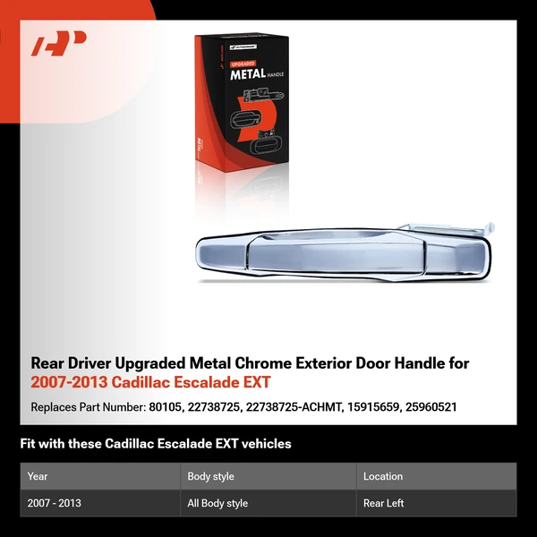 Rear Driver Upgraded Metal Chrome Exterior Door Handle for 2007-2013 Cadillac Escalade EXT