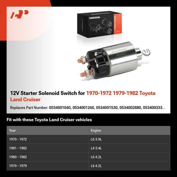 12V Starter Solenoid Switch for 1970-1972 1979-1982 Toyota Land Cruiser