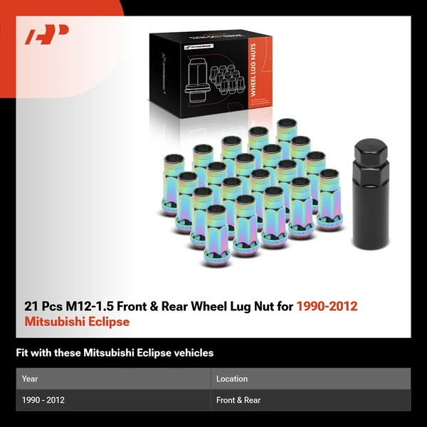 21 Pcs M12-1.5 Front & Rear Wheel Lug Nut for 1990-2012 Mitsubishi Eclipse