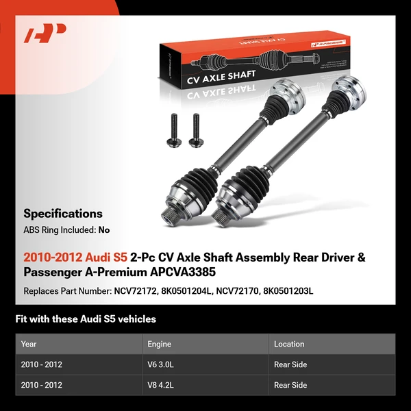 2010-2012 Audi S5 2-Pc CV Axle Shaft Assembly Rear Driver & Passenger A-Premium APCVA3385
