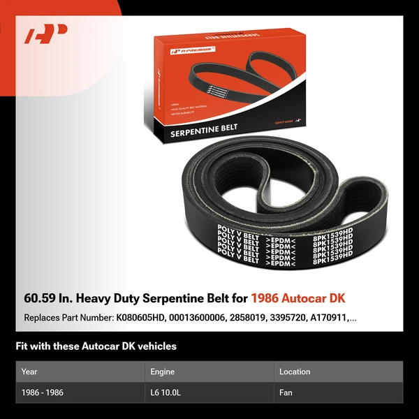 60.59 In. Heavy Duty Serpentine Belt for 1986 Autocar DK