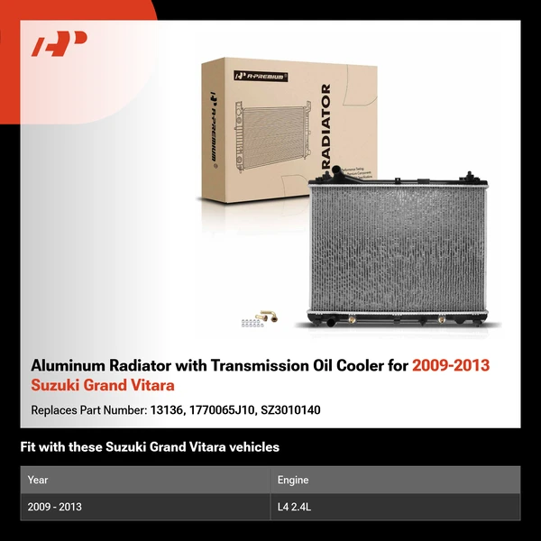 Aluminum Radiator with Transmission Oil Cooler for 2009-2013 Suzuki Grand Vitara