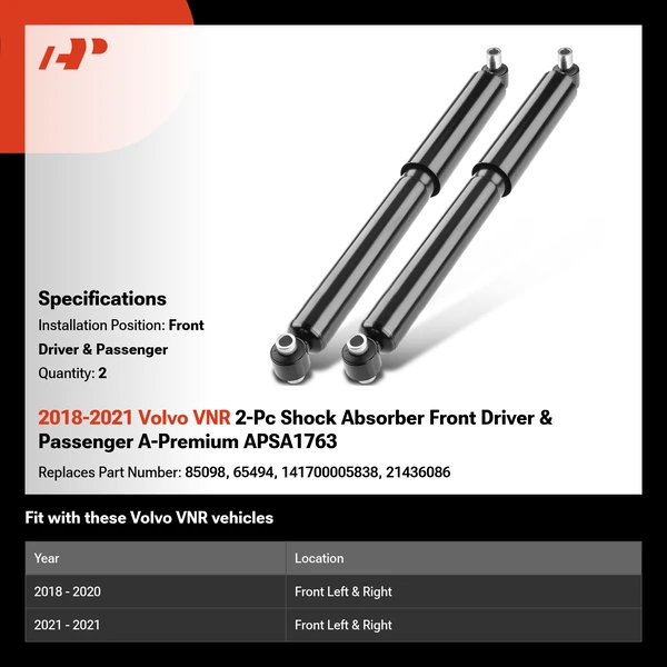 2018-2021 Volvo VNR 2-Pc Shock Absorber Front Driver & Passenger A-Premium APSA1763