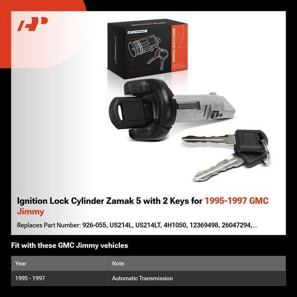 Ignition Lock Cylinder Zamak 5 with 2 Keys for 1995-1997 GMC Jimmy
