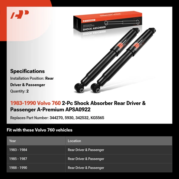 1983-1990 Volvo 760 2-Pc Shock Absorber Rear Driver & Passenger A-Premium APSA0922