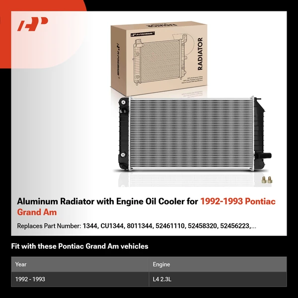 Aluminum Radiator with Engine Oil Cooler for 1992-1993 Pontiac Grand Am