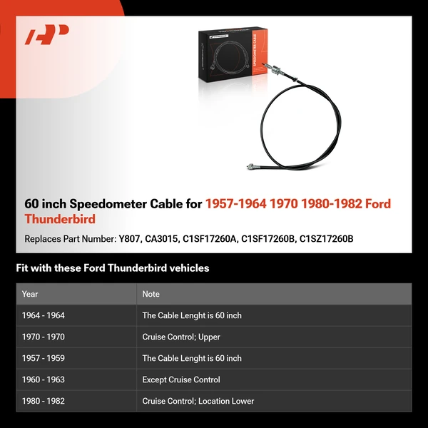 60 inch Speedometer Cable for 1957-1964 1970 1980-1982 Ford Thunderbird