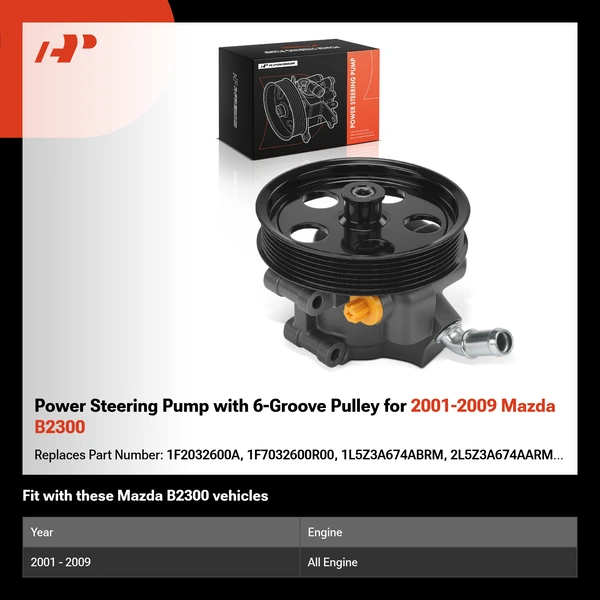 Power Steering Pump with 6-Groove Pulley for 2001-2009 Mazda B2300