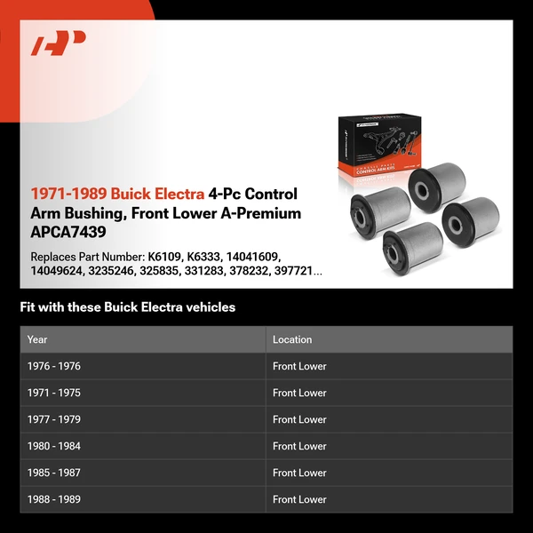 1971-1989 Buick Electra 4-Pc Control Arm Bushing, Front Lower A-Premium APCA7439