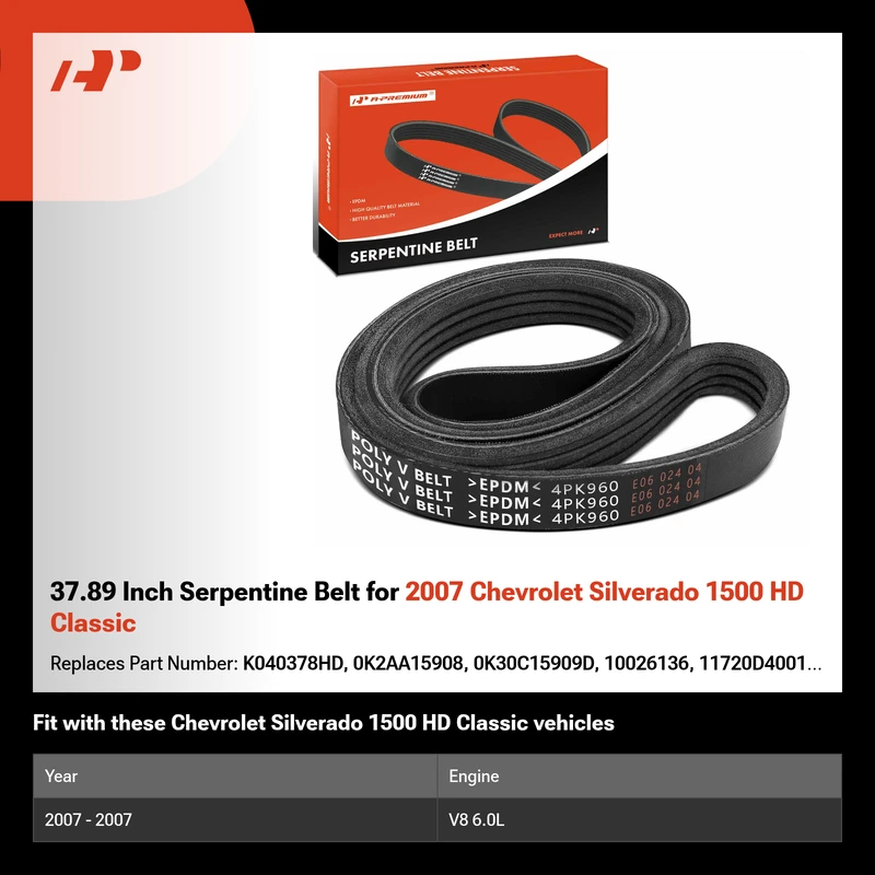 37.89 Inch Serpentine Belt for 2007 Chevrolet Silverado 1500 HD Classic