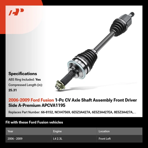 2006-2009 Ford Fusion 1-Pc CV Axle Shaft Assembly Front Driver Side A-Premium APCVA1195