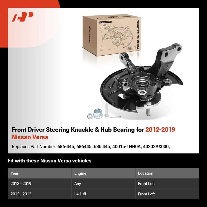 Front Driver Steering Knuckle & Hub Bearing for 2012-2019 Nissan Versa