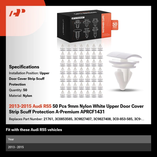 2013-2015 Audi RS5 50 Pcs 9mm Nylon White Upper Door Cover Strip Scuff Protection A-Premium APRCF1431