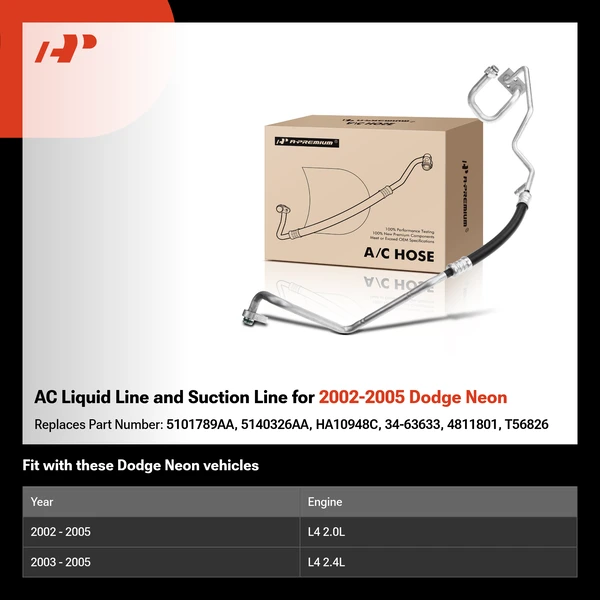 AC Liquid Line and Suction Line for 2002-2005 Dodge Neon