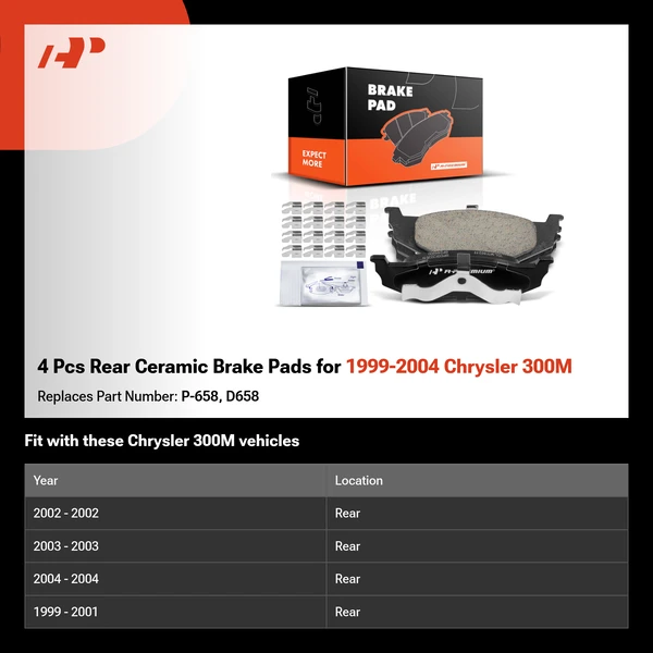 4 Pcs Rear Ceramic Brake Pads for 1999-2004 Chrysler 300M