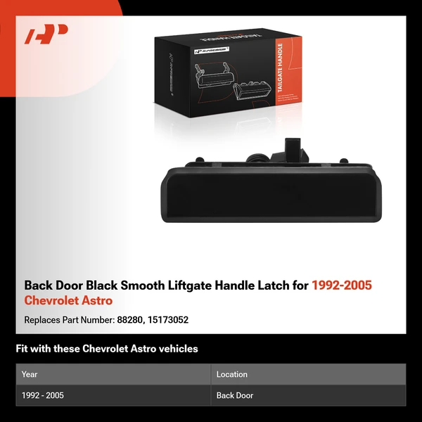 Back Door Black Smooth Liftgate Handle Latch for 1992-2005 Chevrolet Astro