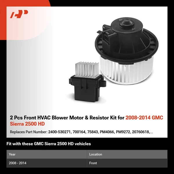 2 Pcs Front HVAC Blower Motor & Resistor Kit for 2008-2014 GMC Sierra 2500 HD
