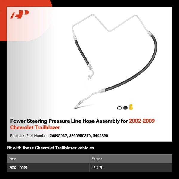 Power Steering Pressure Line Hose Assembly for 2002-2009 Chevrolet Trailblazer