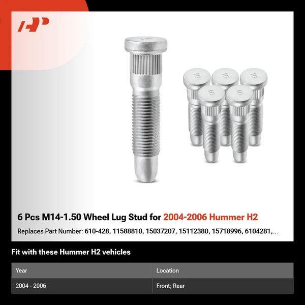6 Pcs M14-1.50 Wheel Lug Stud for 2004-2006 Hummer H2