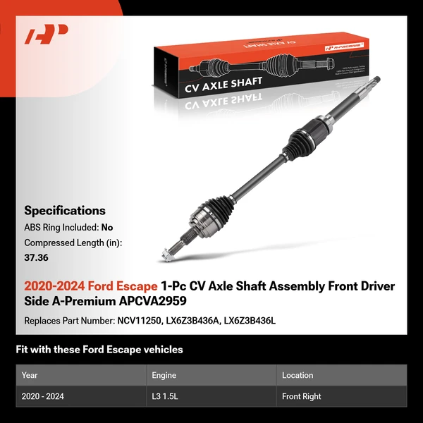 2020-2024 Ford Escape 1-Pc CV Axle Shaft Assembly Front Driver Side A-Premium APCVA2959