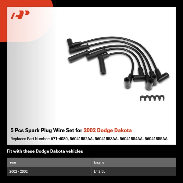 5 Pcs Spark Plug Wire Set for 2002 Dodge Dakota