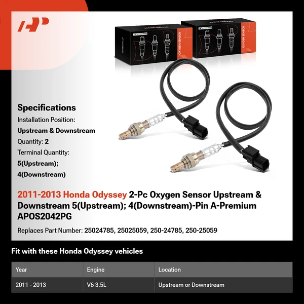 2011-2013 Honda Odyssey 2-Pc Oxygen Sensor Upstream & Downstream 5(Upstream); 4(Downstream)-Pin A-Premium APOS2042PG