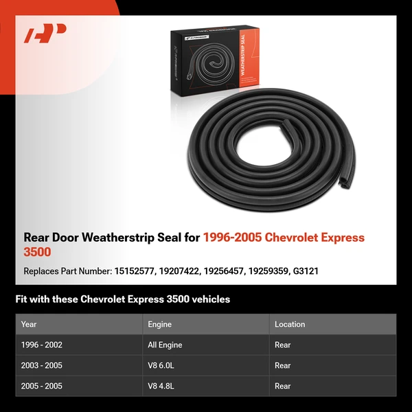 Rear Door Weatherstrip Seal for 1996-2005 Chevrolet Express 3500