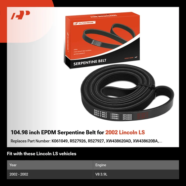 104.98 inch EPDM Serpentine Belt for 2002 Lincoln LS