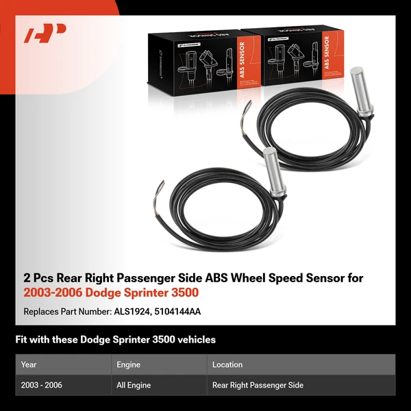 2 Pcs Rear Right Passenger Side ABS Wheel Speed Sensor for 2003-2006 Dodge Sprinter 3500