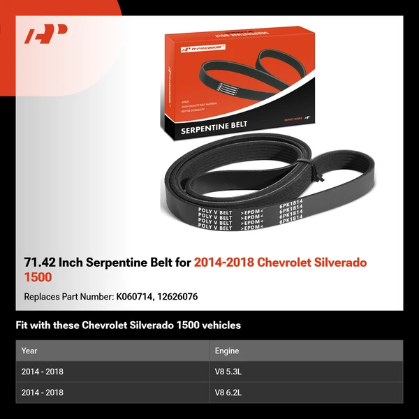 71.42 Inch Serpentine Belt for 2014-2018 Chevrolet Silverado 1500