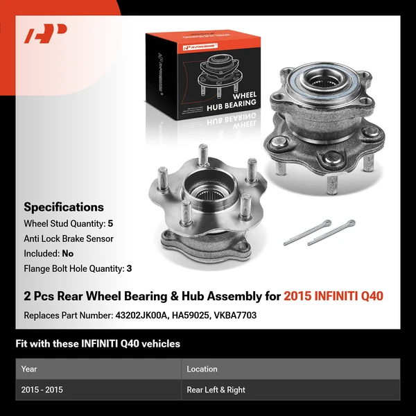 2 Pcs Rear Wheel Bearing & Hub Assembly for 2015 INFINITI Q40