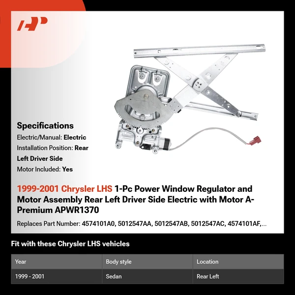 1999-2001 Chrysler LHS 1-Pc Power Window Regulator and Motor Assembly Rear Left Driver Side Electric with Motor A-Premium APWR1370