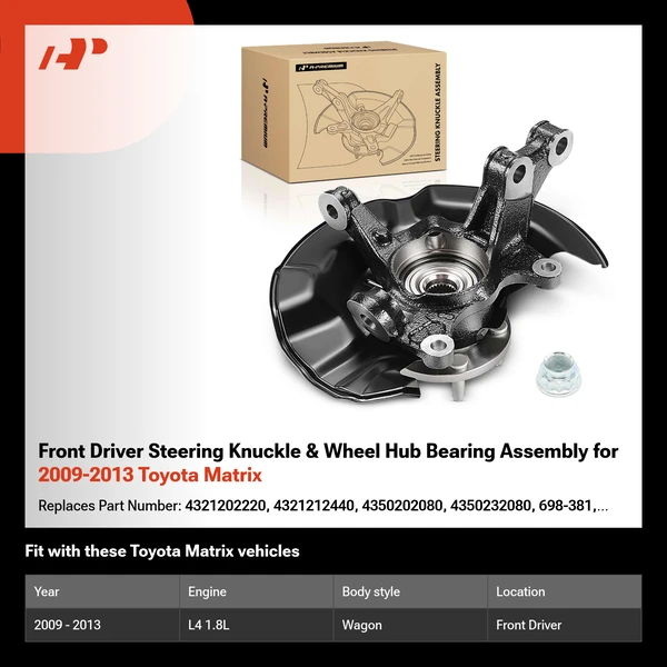 Front Driver Steering Knuckle & Wheel Hub Bearing Assembly for 2009-2013 Toyota Matrix