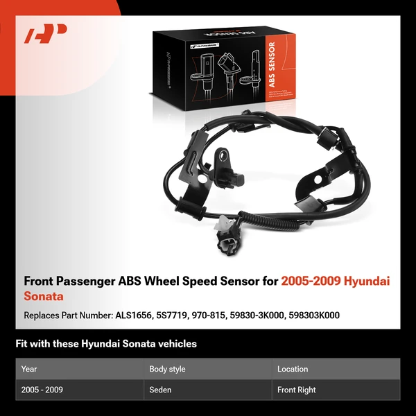 Front Passenger ABS Wheel Speed Sensor for 2005-2009 Hyundai Sonata