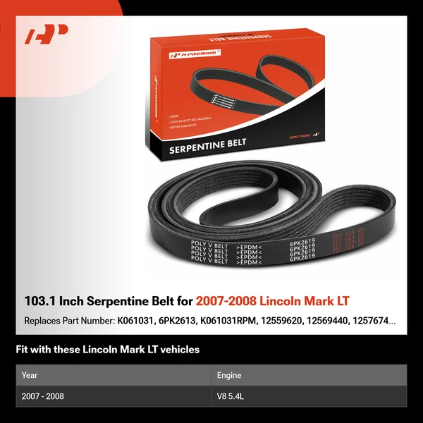 103.1 Inch Serpentine Belt for 2007-2008 Lincoln Mark LT