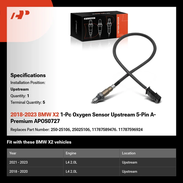 2018-2023 BMW X2 1-Pc Oxygen Sensor Upstream 5-Pin A-Premium APOS0727