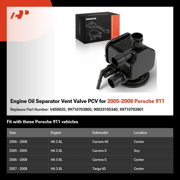 Engine Oil Separator Vent Valve PCV for 2005-2008 Porsche 911